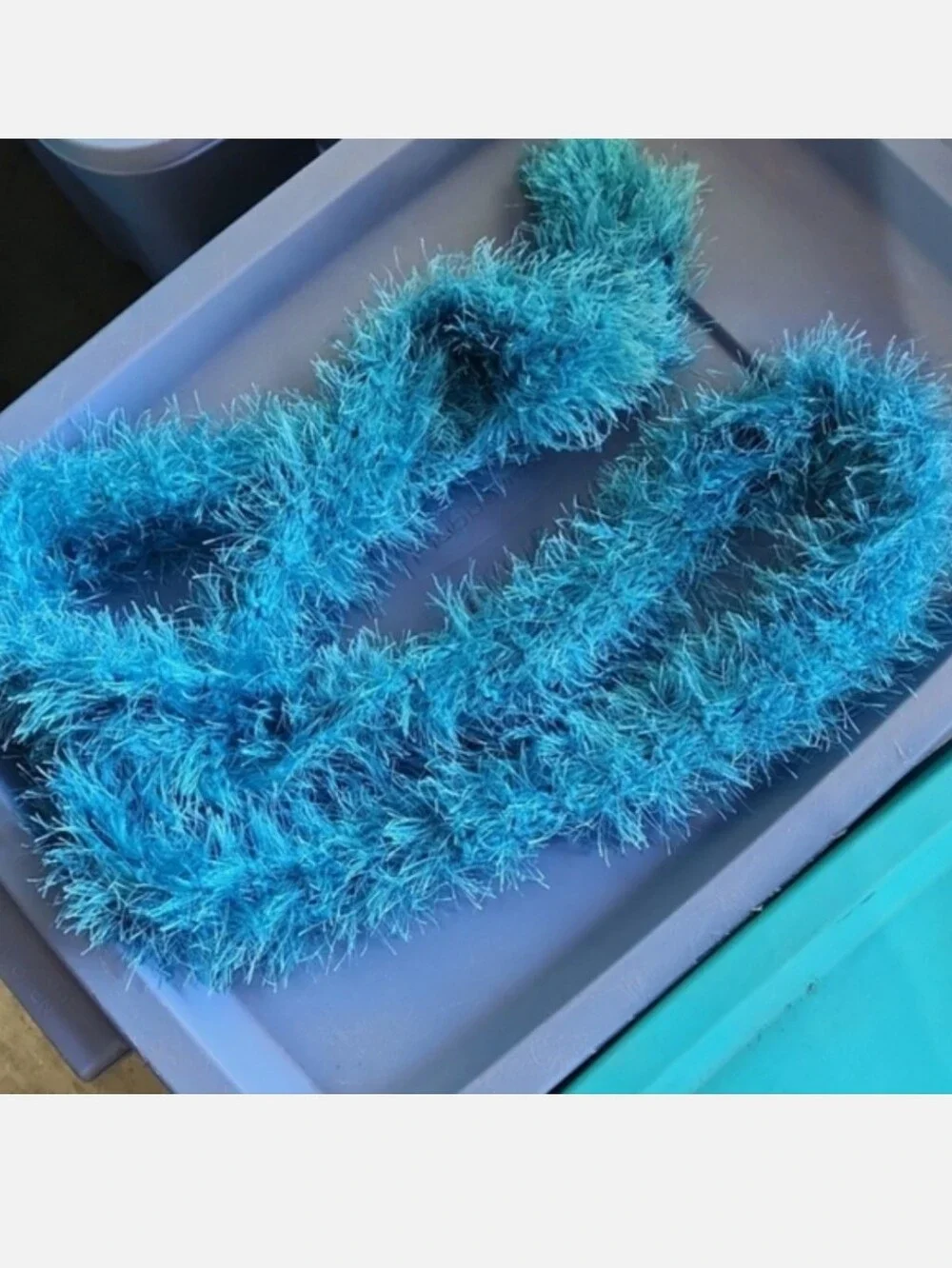 Blue Fluffy Knitted Crocheted Scarf